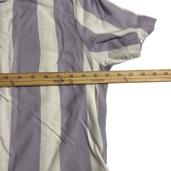 Denim & Flower Mens Button Up Shirt Size Large Purple White Stripes Short Sleeve - Picture 12 of 12